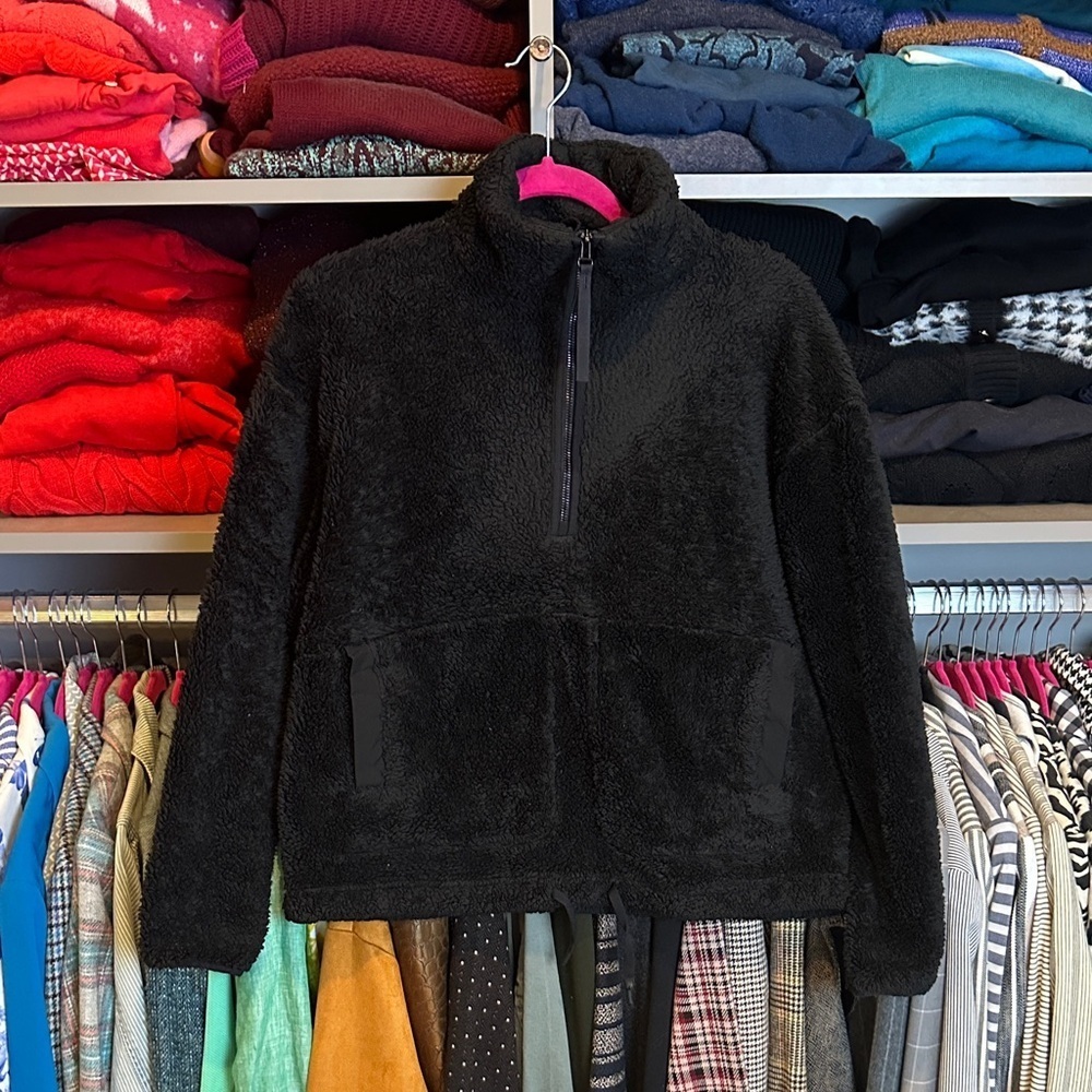 All In Motion black long sleeve 1/2 zip funnel neck fleece 2 pocket top size S